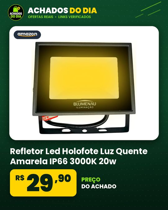 Refletor Led Holofote Luz Quente Amarela IP66 3000K 20w, 30w Ou 50w (1, 3000K, 50, Watts)