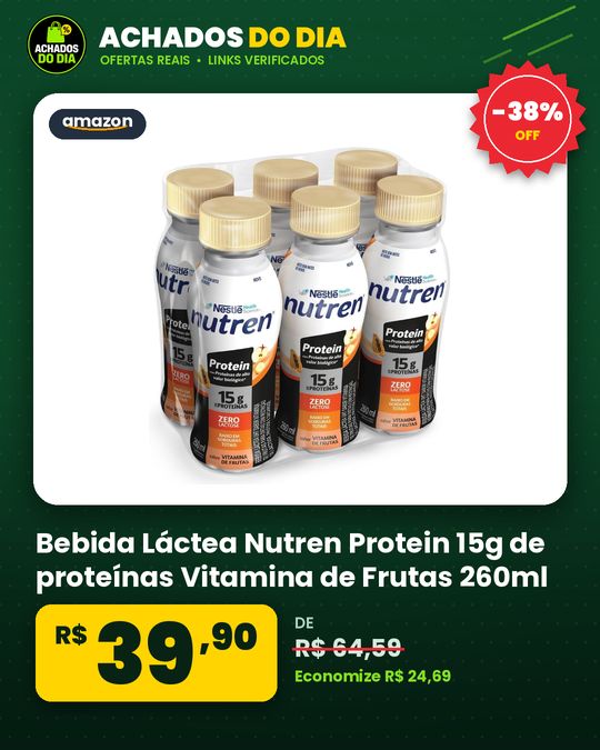 Bebida Láctea Nutren Protein 15g de proteínas Vitamina de Frutas 260ml - 6 Unidades