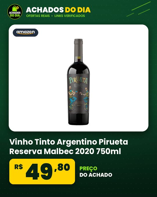 Vinho Tinto Argentino Pirueta Reserva Malbec 2020 750ml