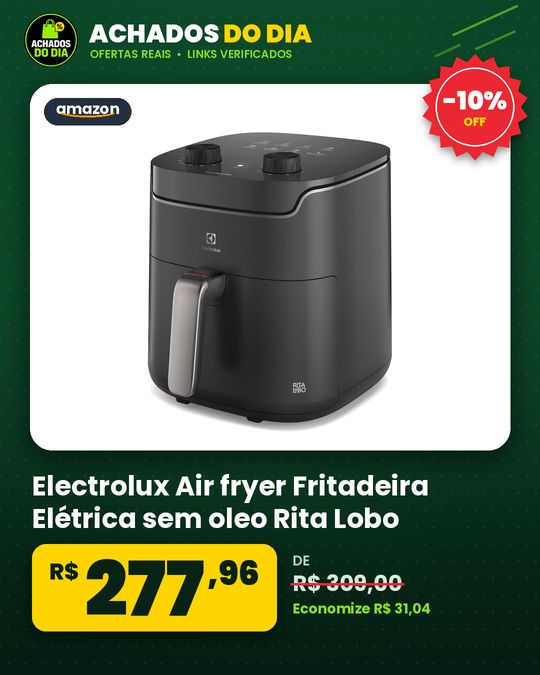 Electrolux Air fryer Fritadeira Elétrica sem oleo Rita Lobo 5,8L 8 receitas pré-sugeridas timer 60 minutos desligament