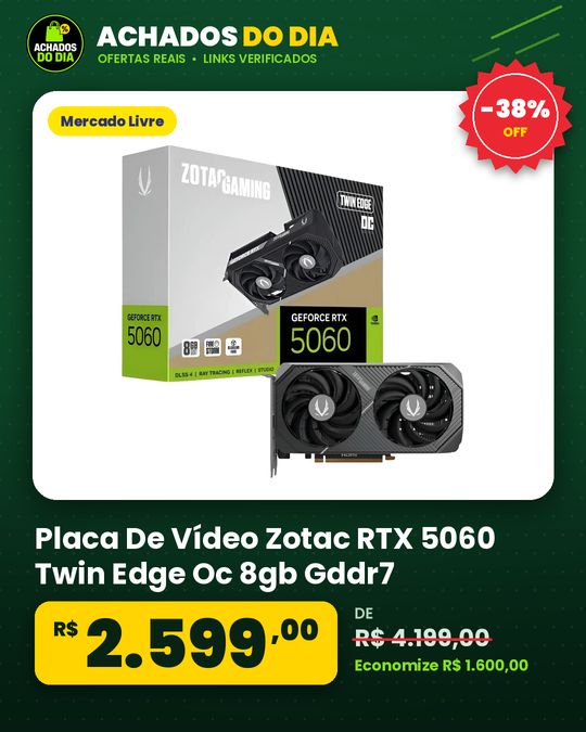 Placa De Vídeo Zotac RTX 5060 Twin Edge Oc 8gb Gddr7