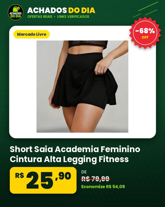 Short Saia Academia Feminino Cintura Alta Legging Fitness