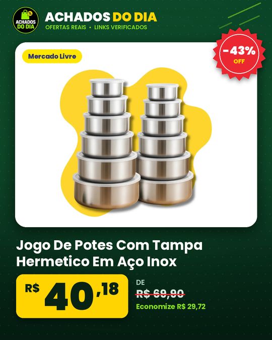 Jogo De Potes Com Tampa Hermetico Em Aço Inox