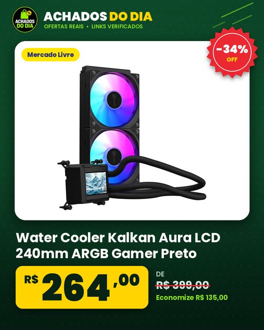Water Cooler Kalkan Aura LCD 240mm ARGB Gamer Preto