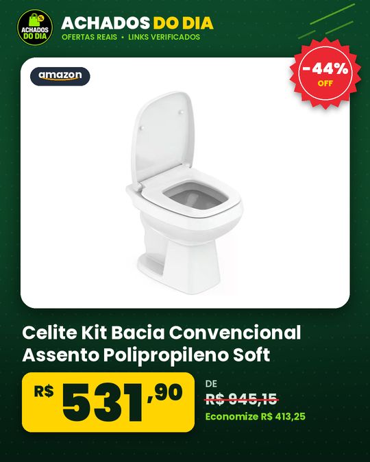 Celite Kit Bacia Convencional Assento Polipropileno Soft Close e Complementos de Instalação City Cor: Branco