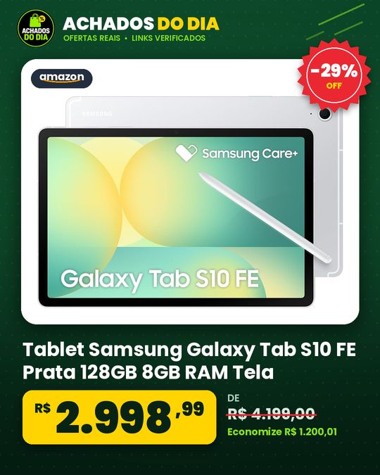 Tablet Samsung Galaxy Tab S10 FE Prata 128GB 8GB RAM Tela Imersiva de 10.9" 90Hz Camera Traseira de 13MP Câmera F