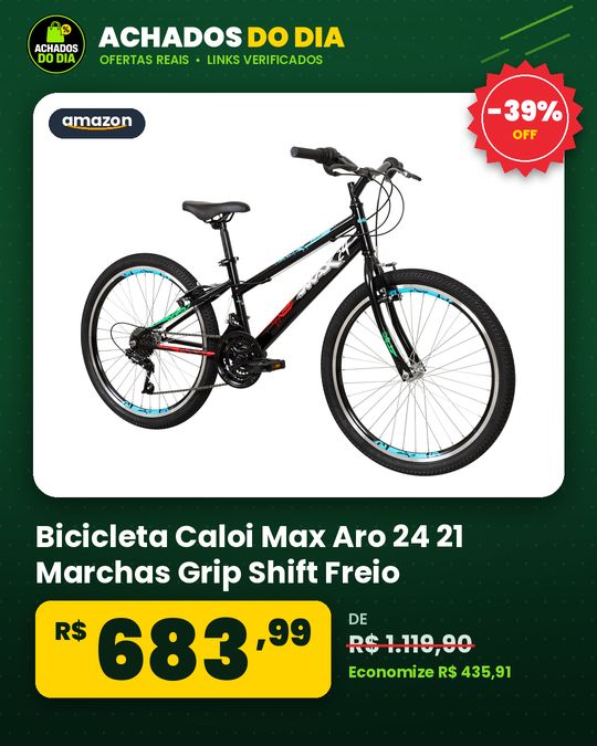 Bicicleta Caloi Max Aro 24 21 Marchas Grip Shift Freio V-Brake Aros de Alumínio Parede Dupla Passeio e Lazer