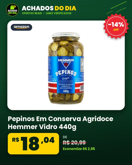 Pepinos Em Conserva Agridoce Hemmer Vidro 440g