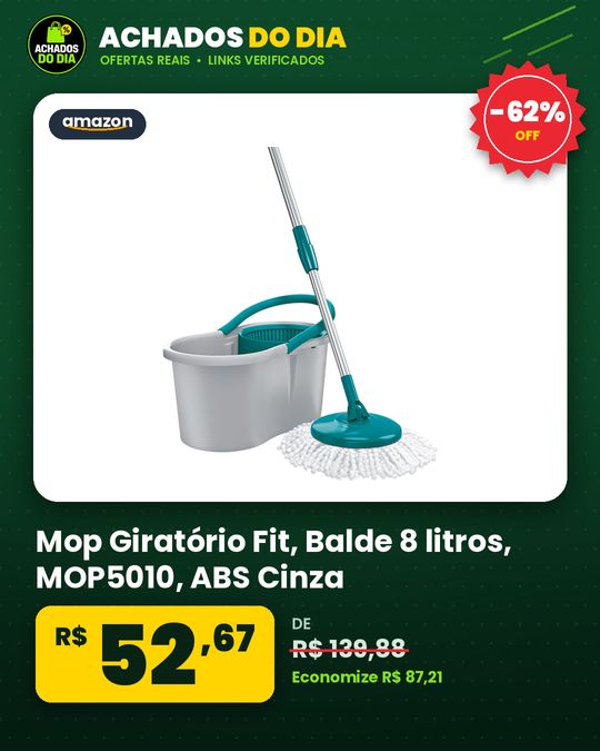 Mop Giratório Fit, Balde 8 litros - MOP5010 - ABS Cinza