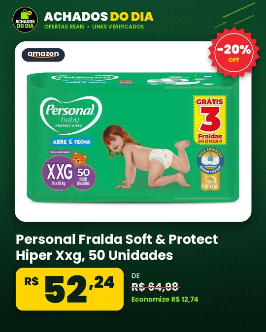 Personal Fralda Soft & Protect Hiper Xxg, 50 Unidades