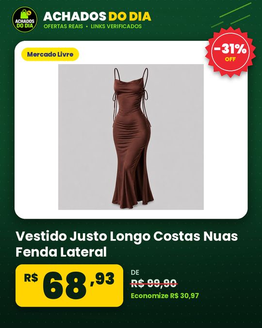 Vestido Justo Longo Costas Nuas Fenda Lateral