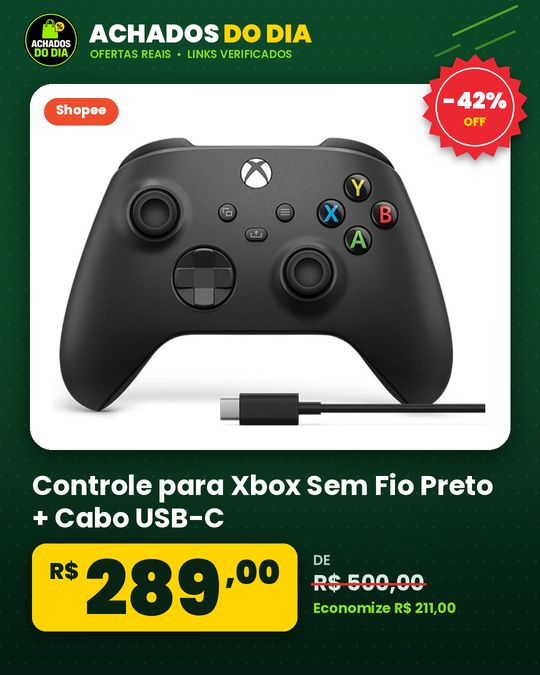 Controle para Xbox Sem Fio Preto + Cabo USB-C