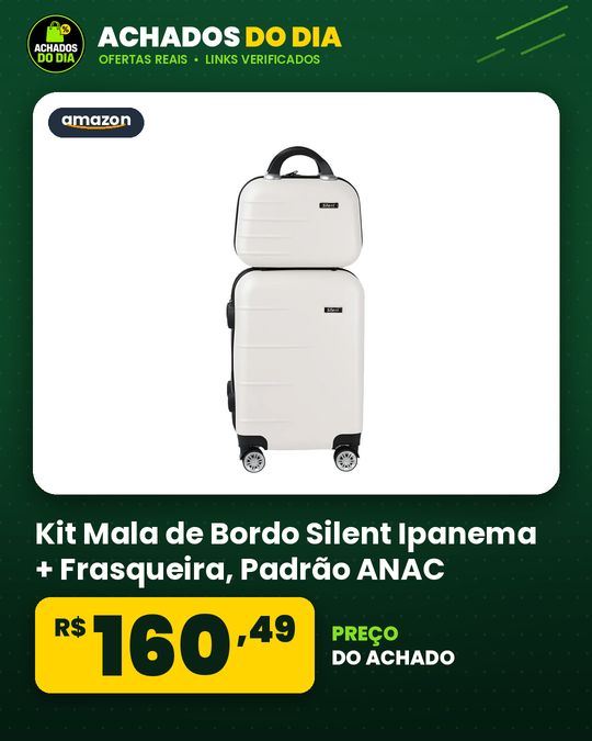 Kit Mala de Bordo Silent Ipanema + Frasqueira, Padrão ANAC, Rígida em ABS, 4 Rodas Duplas 360°