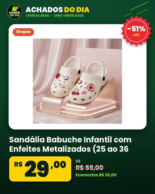 Sandália Babuche Infantil com Enfeites Metalizados (25 ao 36 - 5 cores)