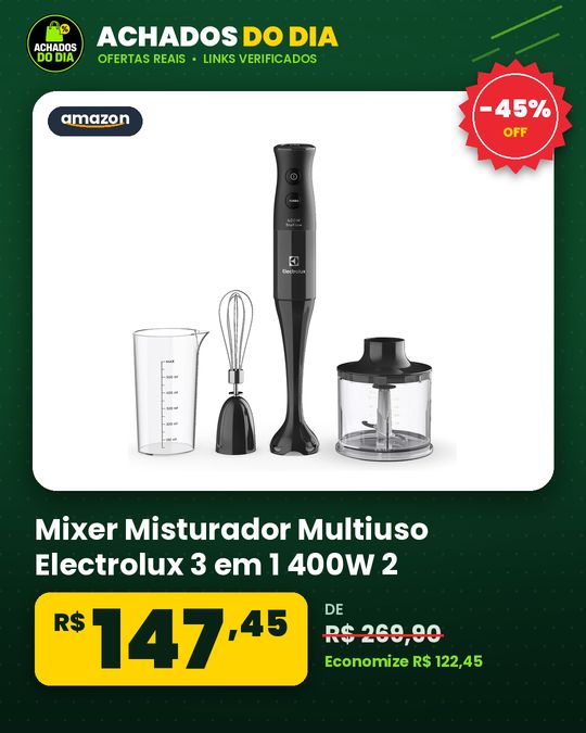 Mixer Misturador Multiuso Electrolux 3 em 1 400W 2 velocidades 3 acessórios mini processador capacidade