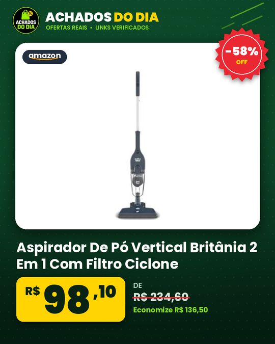 Aspirador De Pó Vertical Britânia 2 Em 1 Com Filtro Ciclone 1400w Bas30 1,5l Azul 127v