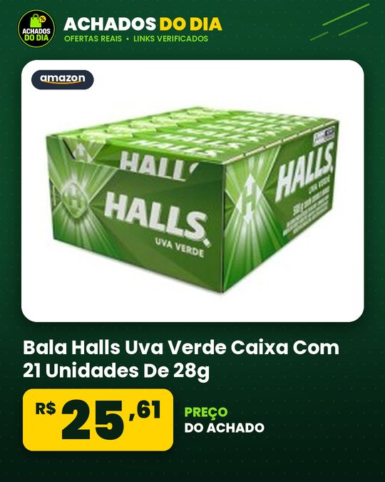 Bala Halls Uva Verde Caixa Com 21 Unidades De 28g