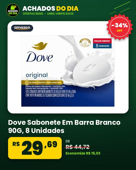Dove Sabonete Em Barra Branco 90G - 8 Unidades
