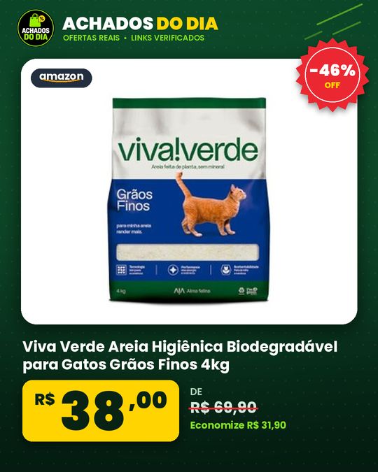 Viva Verde Areia Higiênica Biodegradável para Gatos Grãos Finos 4kg