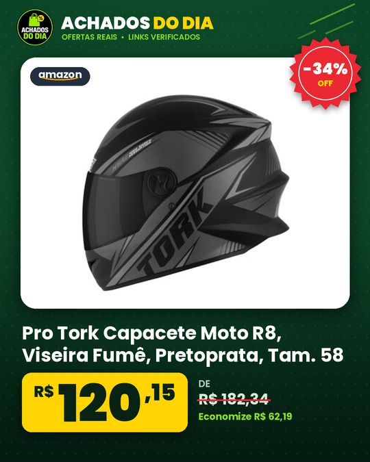 Pro Tork Capacete Moto R8, Viseira Fumê, Pretoprata, Tam. 58