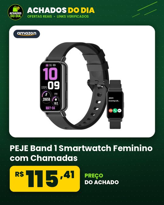 PEJE Band 1 Smartwatch Feminino com Chamadas, Tela HD 1,45” e 120+ Esportes