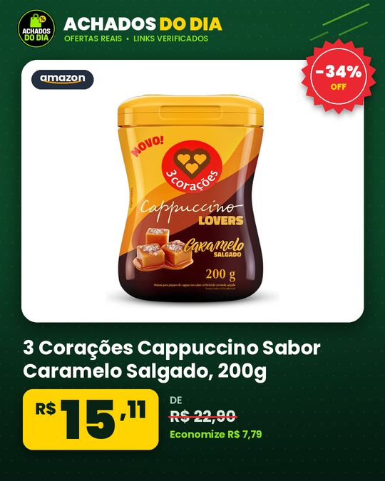 3 Corações Cappuccino Sabor Caramelo Salgado, 200g