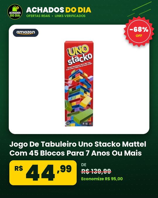 Jogo De Tabuleiro Uno Stacko Mattel Com 45 Blocos Para 7 Anos Ou Mais
