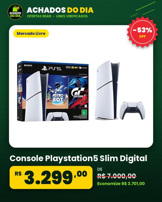 Console Playstation5 Slim Digital - Pacote Astro Bot E Gran Turismo 7 - Branco (Novo com caixa aberta)