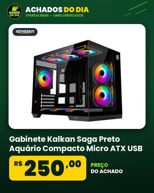 Gabinete Kalkan Saga Preto Aquário Compacto Micro ATX USB 3.0 Sem Fans KLK00043