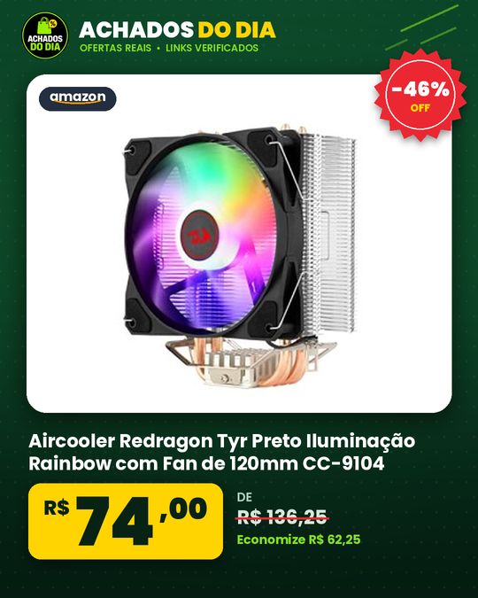 Aircooler Redragon Tyr Preto Iluminação Rainbow com Fan de 120mm CC-9104