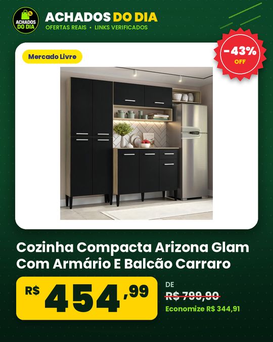 Cozinha Compacta Arizona Glam Com Armário E Balcão Carraro Cor CarvalhoPreto