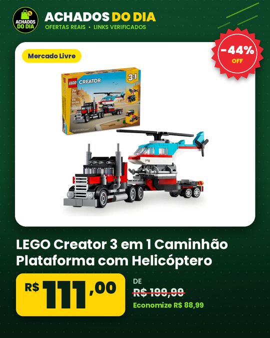 LEGO Creator 3 em 1 Caminhão Plataforma com Helicóptero