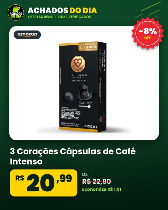 3 Corações Cápsulas de Café Intenso, Compatíveis com Nespresso, contém 10 cápsulas