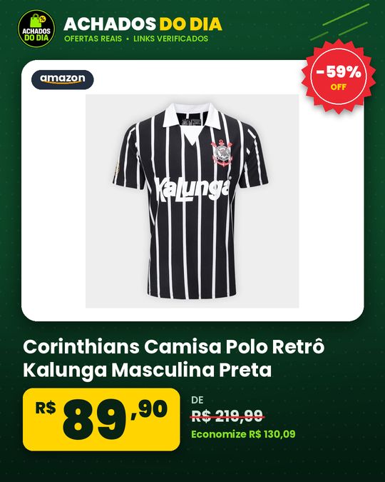 Corinthians Camisa Polo Retrô Kalunga Masculina Preta