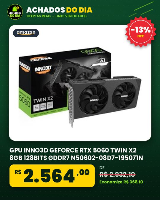 GPU INNO3D GEFORCE RTX 5060 TWIN X2 8GB 128BITS GDDR7 N50602-08D7-195071N