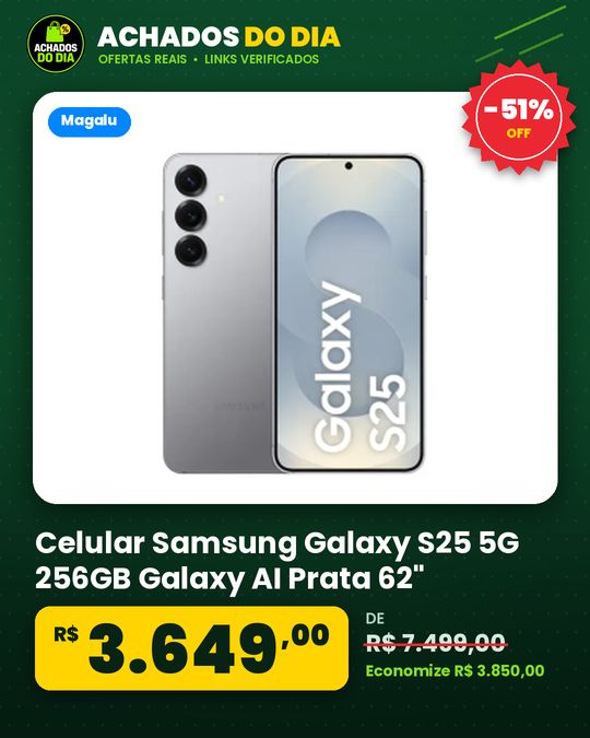 Celular Samsung Galaxy S25 5G 256GB Galaxy AI Prata 62" 12GB RAM Câm Tripla 50+12+10MP Bateria 4000mAh Dual Chip