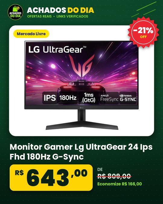 Monitor Gamer Lg UltraGear 24 Ips Fhd 180Hz G-Sync