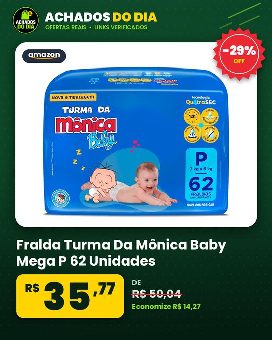 Fralda Turma Da Mônica Baby Mega P 62 Unidades