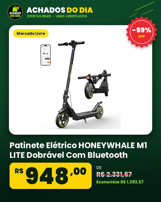 Patinete Elétrico HONEYWHALE M1 LITE Dobrável Com Bluetooth, Para Adultos
