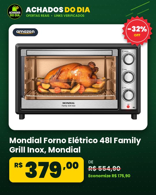 Mondial Forno Elétrico 48l Family Grill Inox, Mondial, Pretoinox, 1800w, 110v - Frn-48-bi