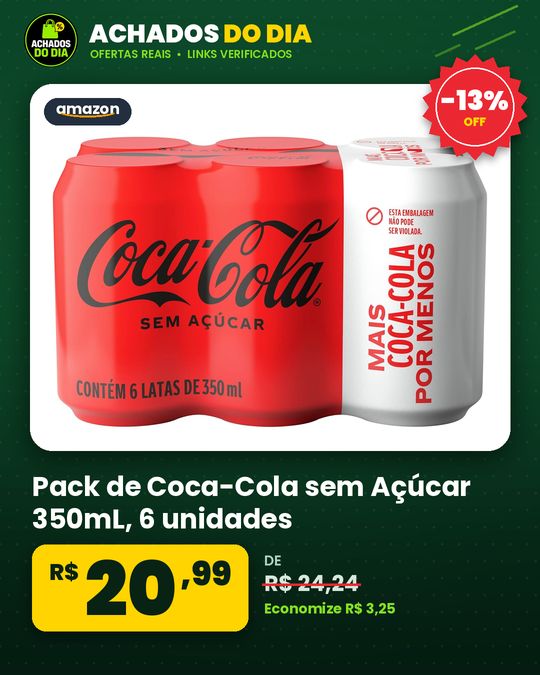 Pack de Coca-Cola sem Açúcar 350mL - 6 unidades