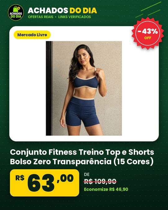 Conjunto Fitness Treino Top e Shorts Bolso Zero Transparência (15 Cores)