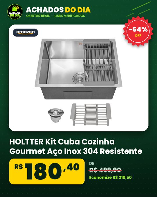 HOLTTER Kit Cuba Cozinha Gourmet Aço Inox 304 Resistente Corrosão Acompanha Cesto Escorredor Elegante Chique Fácil Li