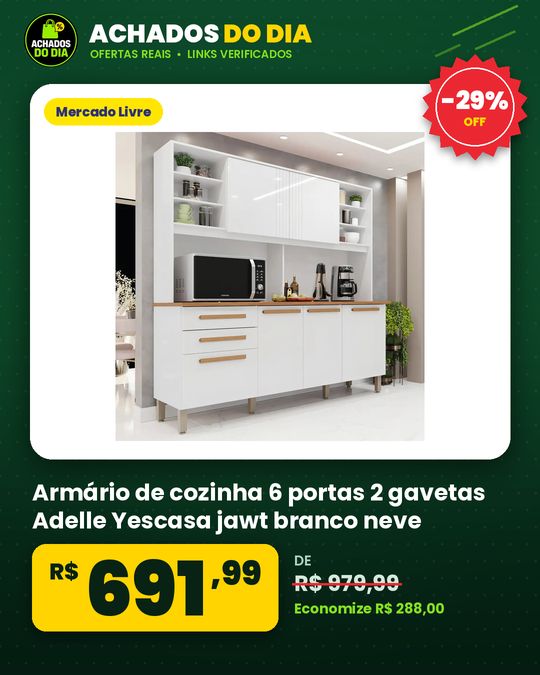 Armário de cozinha 6 portas 2 gavetas Adelle Yescasa jawt branco neve