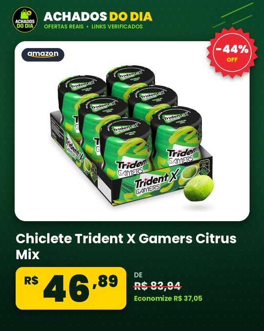 Chiclete Trident X Gamers Citrus Mix - Caixa Com 6 Unid De 48,3g