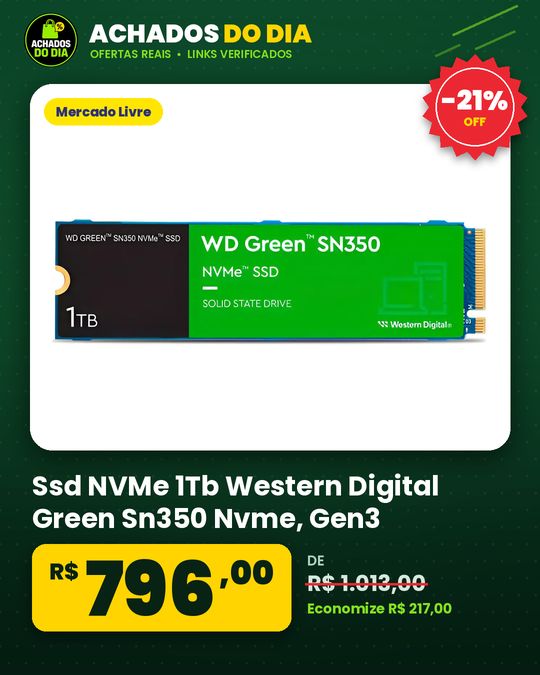 Ssd NVMe 1Tb Western Digital Green Sn350 Nvme, Gen3, M.2 2280