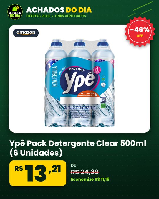 Ypê Pack Detergente Clear 500ml (6 Unidades)