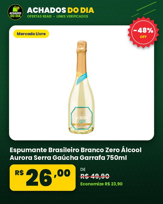 Espumante Brasileiro Branco Zero Álcool Aurora Serra Gaúcha Garrafa 750ml