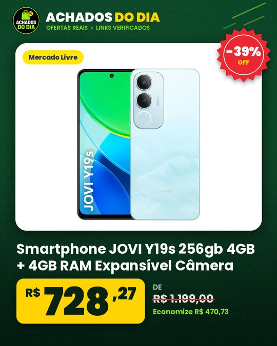 Smartphone JOVI Y19s 256gb 4GB + 4GB RAM Expansível Câmera 50mp Bateria 5500mah Carregamento 15w Tela 90hz