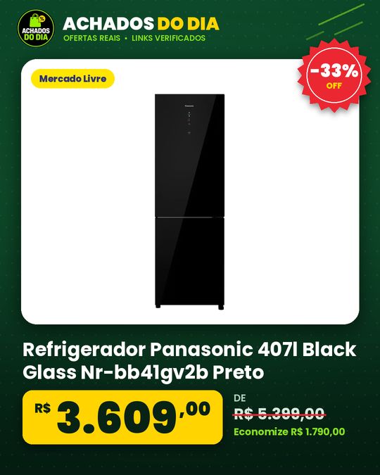 Refrigerador Panasonic 407l Black Glass Nr-bb41gv2b Preto